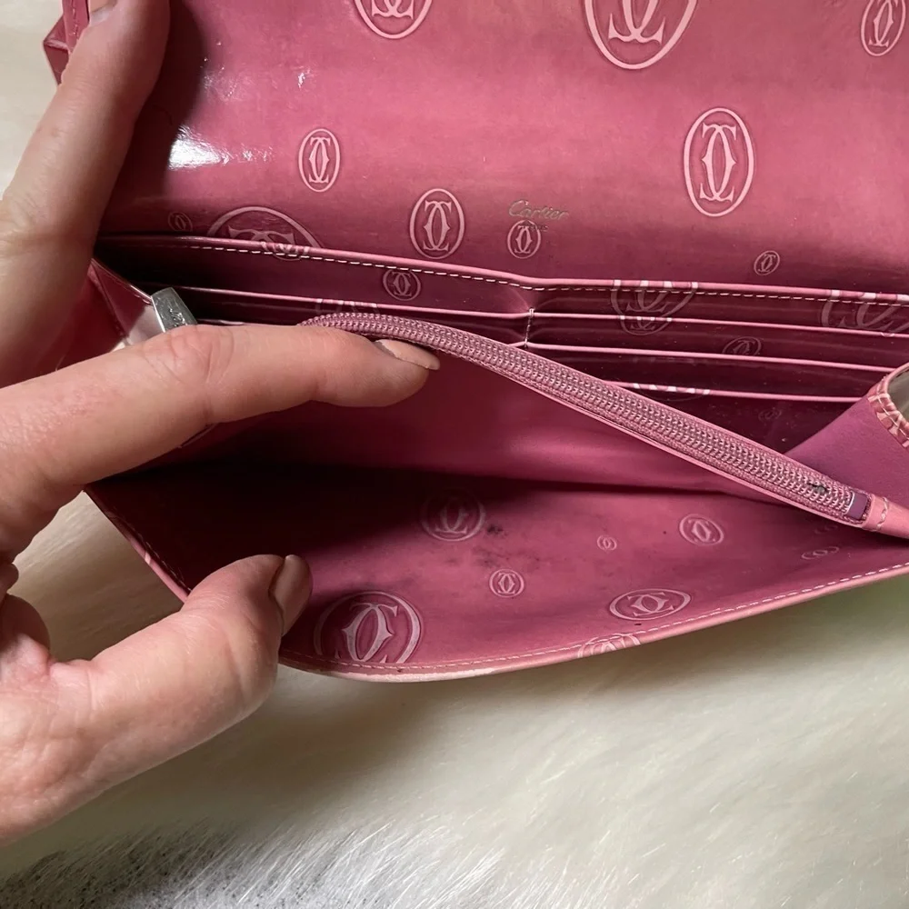 CARTIER MUST DE CARTIER HAPPY BIRTHDAY PINK PATENT LEATHER WALLET AUTHENTIC